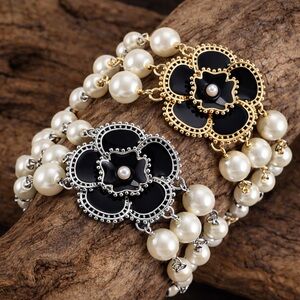 Elegant Pearl Flower Bracelets Gold & Silver Plated Camellia Bracelet